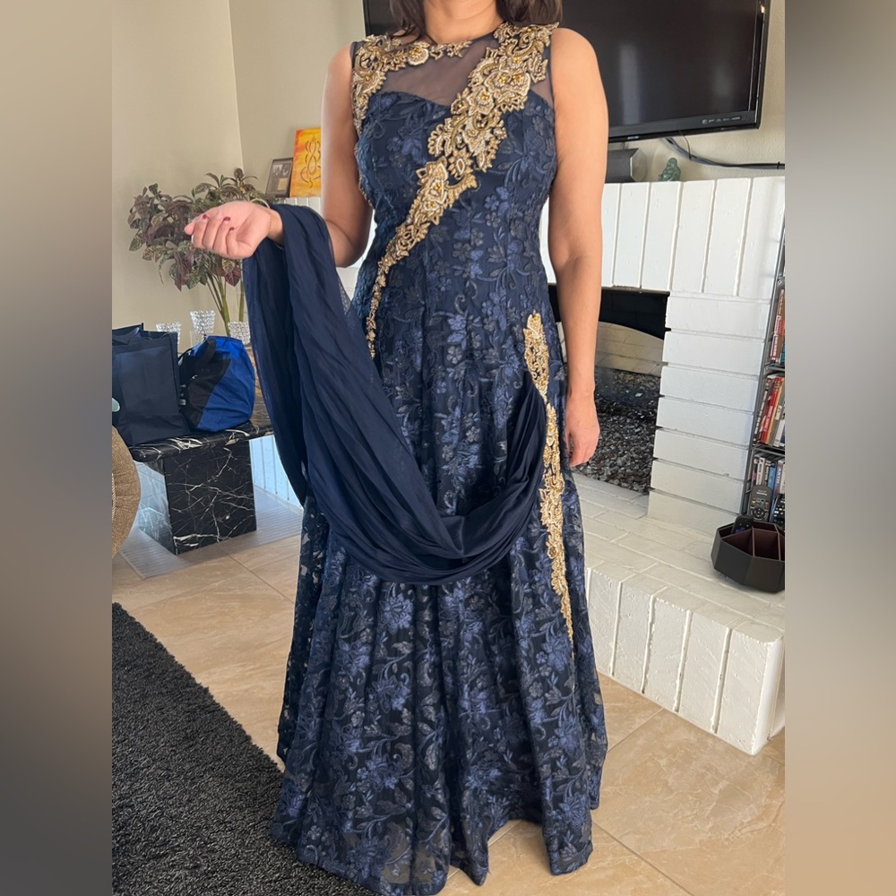 Elegant Navy/Gold Anarkali